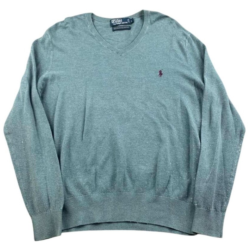 Vintage Polo by Ralph Lauren Sweater Men L Blue Pony Logo Cotton Cashmere Blend